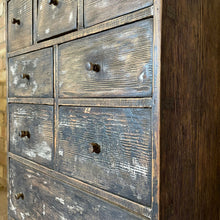 Load image into Gallery viewer, Antique Old Pine Scratch Built Bank of Drawers Apothecary Engineers