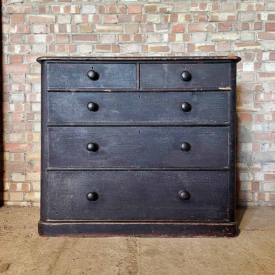 Antique Victorian Pine Black Original Paint Chest Of Drawers