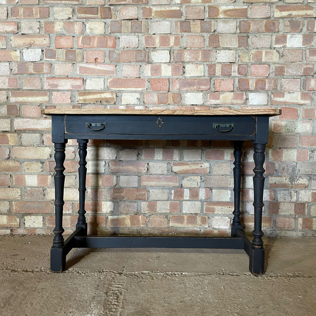 Antique Old Pine Console Table Painted Black 19th Century