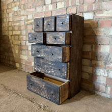 Load image into Gallery viewer, Antique Old Pine Scratch Built Bank of Drawers Apothecary Engineers
