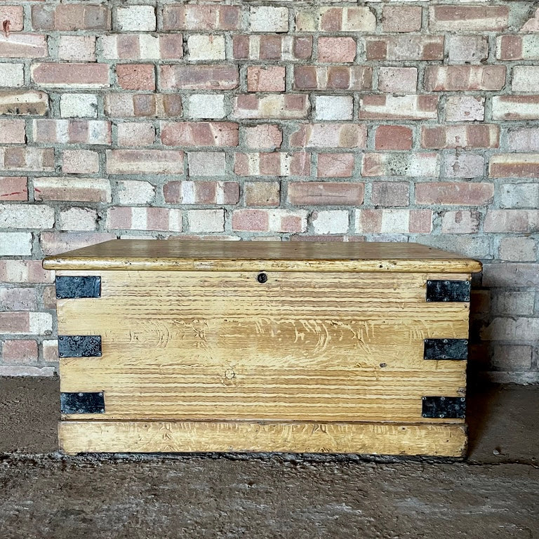 Antique Old Pine Painted Blanket Box Chest Linen Trunk